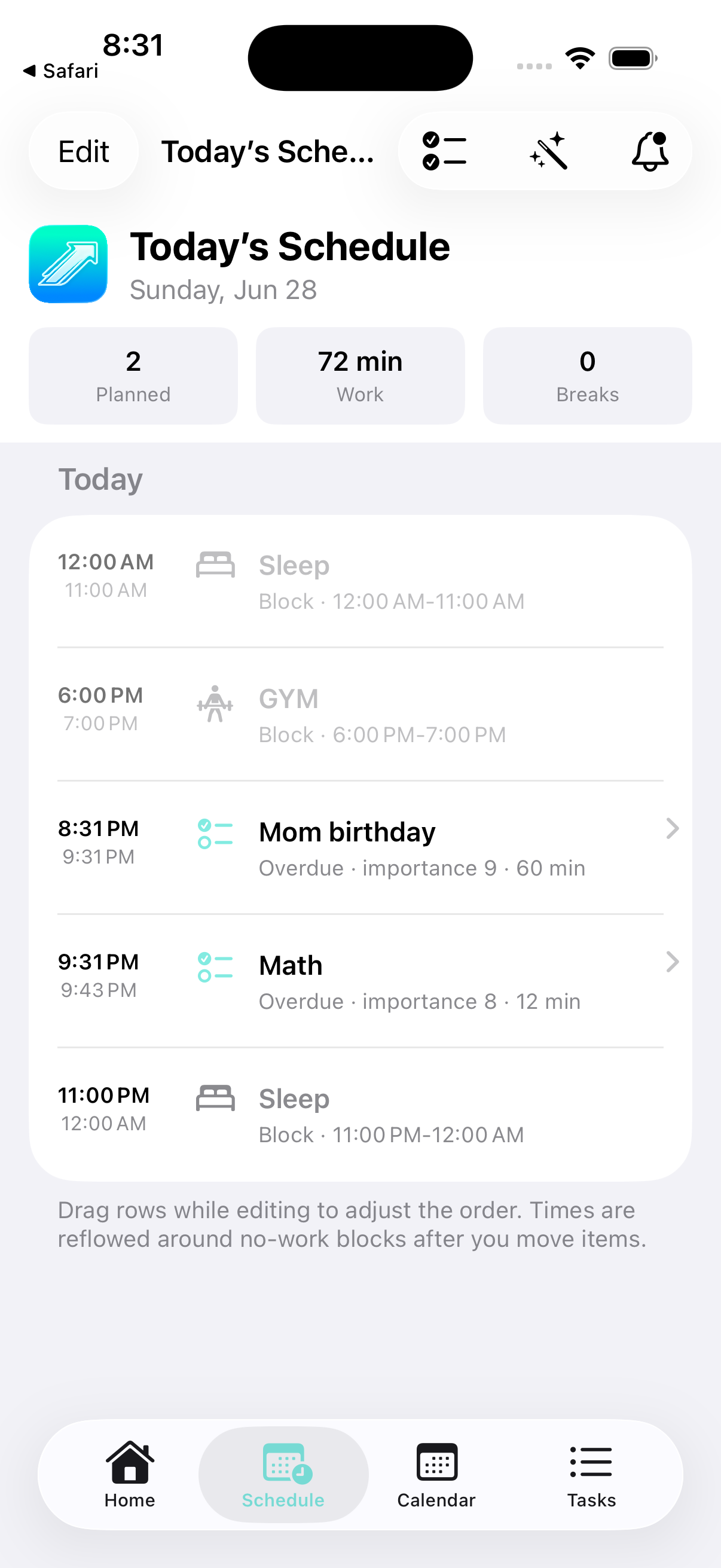 Upcoming Schedule Feature
